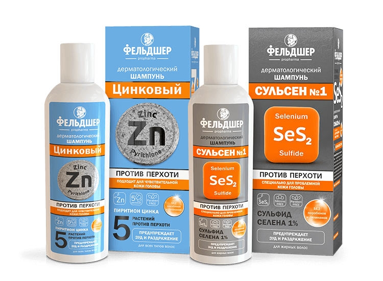 Dermatological zinc shampoo and Sulsen No. 1 shampoo FELDSHER 